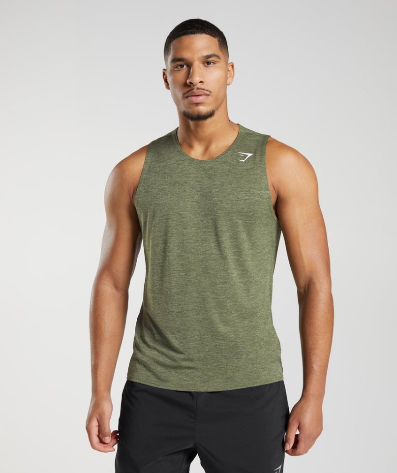 Men\'s Gymshark Arrival Slim Marl Tanks Olive | NZ 7LNQVT